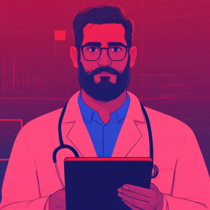 Researcher with Holographic Data Tablet