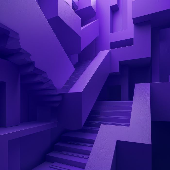 Vibrant abstract paper maze design with colorful purple background and 3d folded paper effect